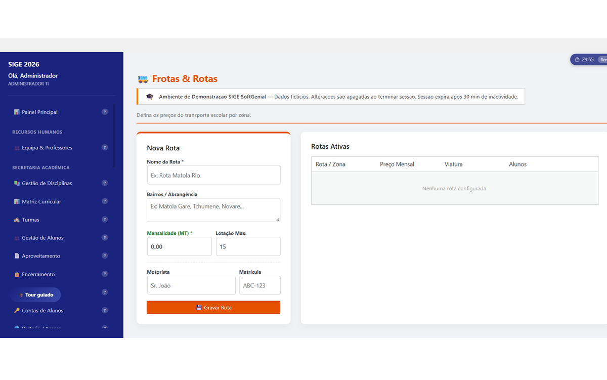 Gestão de Transporte — SIGE SoftGenial