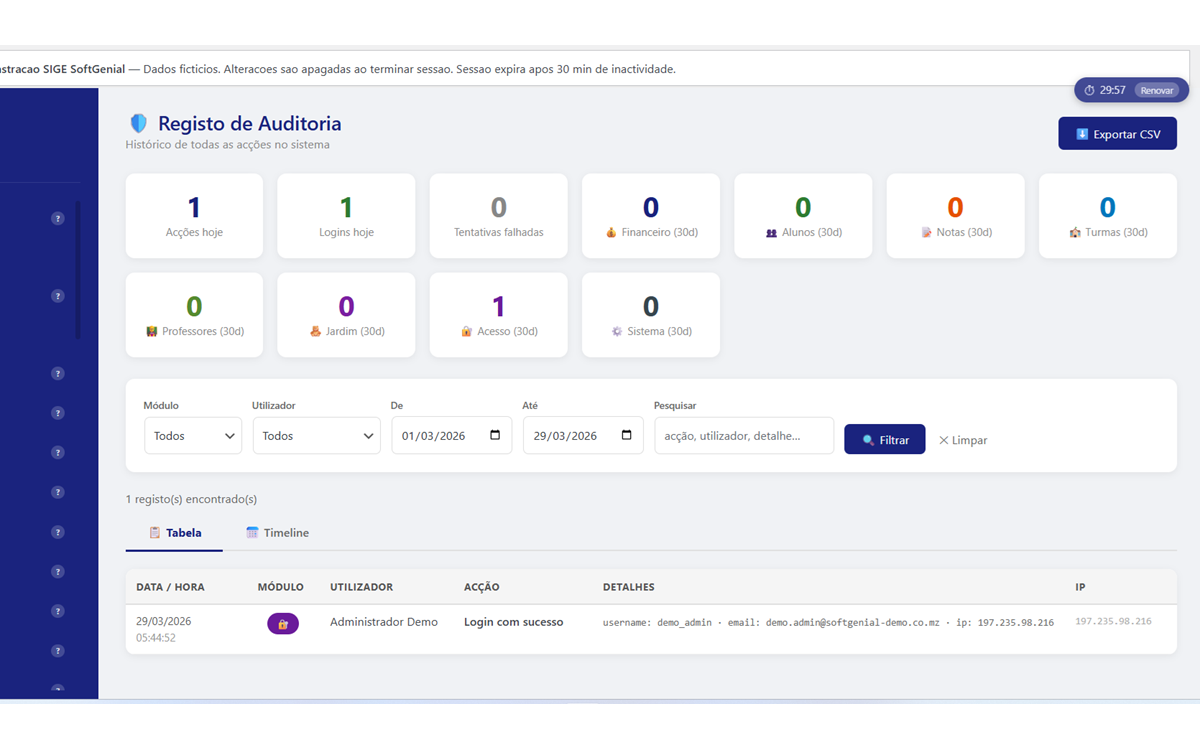 Auditoria e Segurança — SIGE SoftGenial